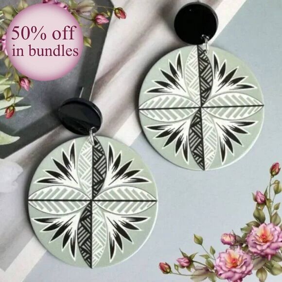 Bohemian Style Handmade Acrylic Tropical Flower Round Earrings - Picture 1 of 12